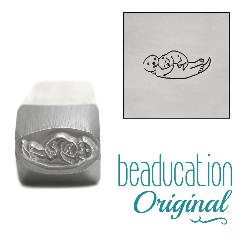 Metal Stamping Tools Mama (or Papa) and Baby Otter Metal Design Stamp, 10.5mm - Beaducation Original